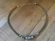 Silpada 925 Green Cord Hammered Tube Bead Pendant Necklace N1481 FREE SHIPPING