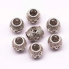 Silver Plated Micro Pave Zircon Cylinder Shape Charm Size 9x11mm Sold per Piece