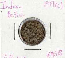 Coin India (British) 1/4 Rupee 1919 (c) KM518, silver