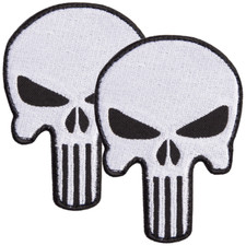 2Pcs White Skull Patch, Embroidered Hook  Loop Fastener Tactical Military Patch