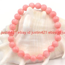 Natural 4/6/8mm Pink Coral Round Gemstone Beads Stretchy Bracelet 7.5'' AAA 