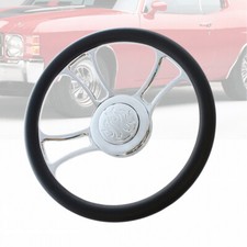 Black Half Wrap Leather Trinity 14 Billet Steering Wheel W Flamed Horn Button Black Half Wrap Leather Trinity 14 Billet Steering Wheel W Flamed Horn Button