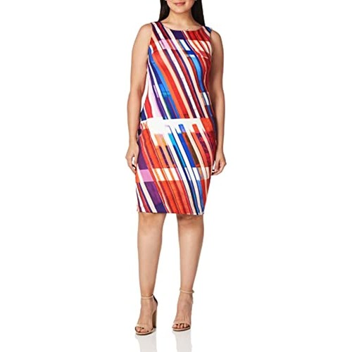 Calvin Klein Women's Sleeveless Fitted Cocktail Sheath Dress, RED Multi, 6  192351395741 | eBay