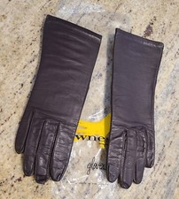 Vintage Size S 6.5 Brown Leather Nylon Lined 10" Formal Gloves Fownes