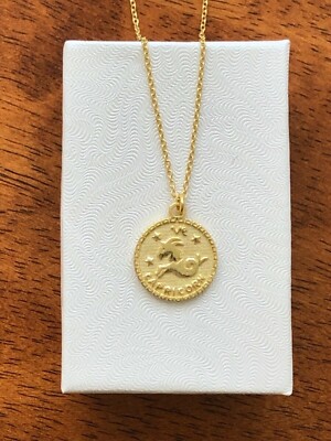 925 Sterlingsilber Gold Sternzeichen Steinbock Anhänger Halskette rund 15 mm 16-18 Zoll