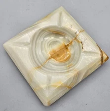 Onyx Alabaster Marble Carved Stone Ashtray Coin Dish MCM  6x6