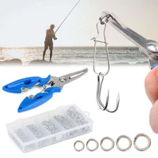 Stainless Steel 201Pcs Fishing Lures Split Rings & Plier For Fish Snap Connector