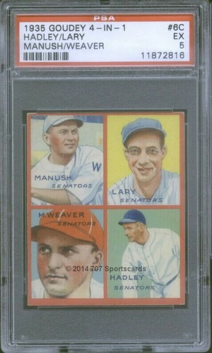 Hadley, Lary, M. Weaver, Manush #6C 1935 Goudey 4 in 1 card