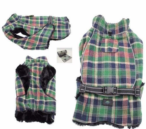 Alpine Flannel-Green Plaid Jacket Vest for Dogs 5XL - Lined in Soft Thick Fleece - Picture 2 of 4