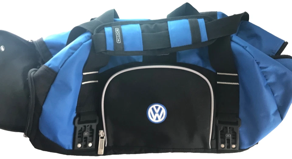 L Big Dome Duffle Gym Bag Black Blue VW Branded Shoe Compartment Embroidered - Image 4 of 4
