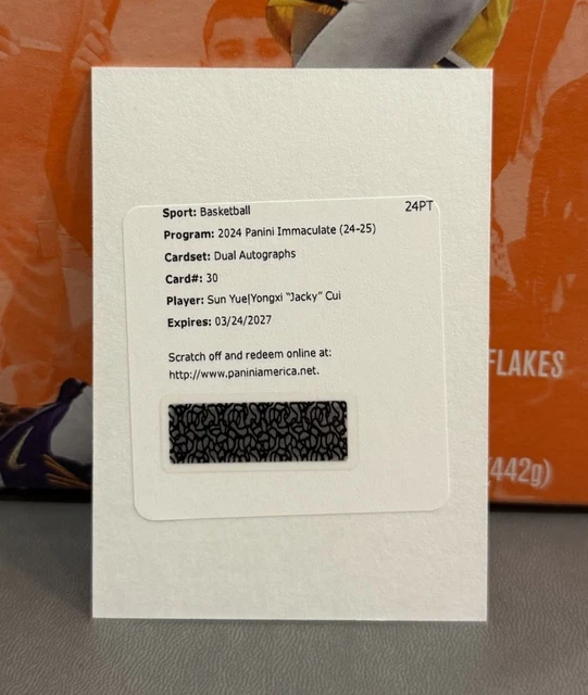 2024 Panini Immaculate Sun Yue & Yongxi „Jacky“ Cui Dual Auto /49 Redemption SSP