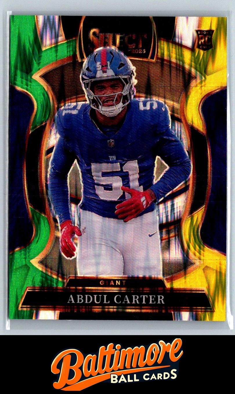 Abdul Carter 2025 Panini Select #95 Green and Yellow Prizm Shock 30826-26