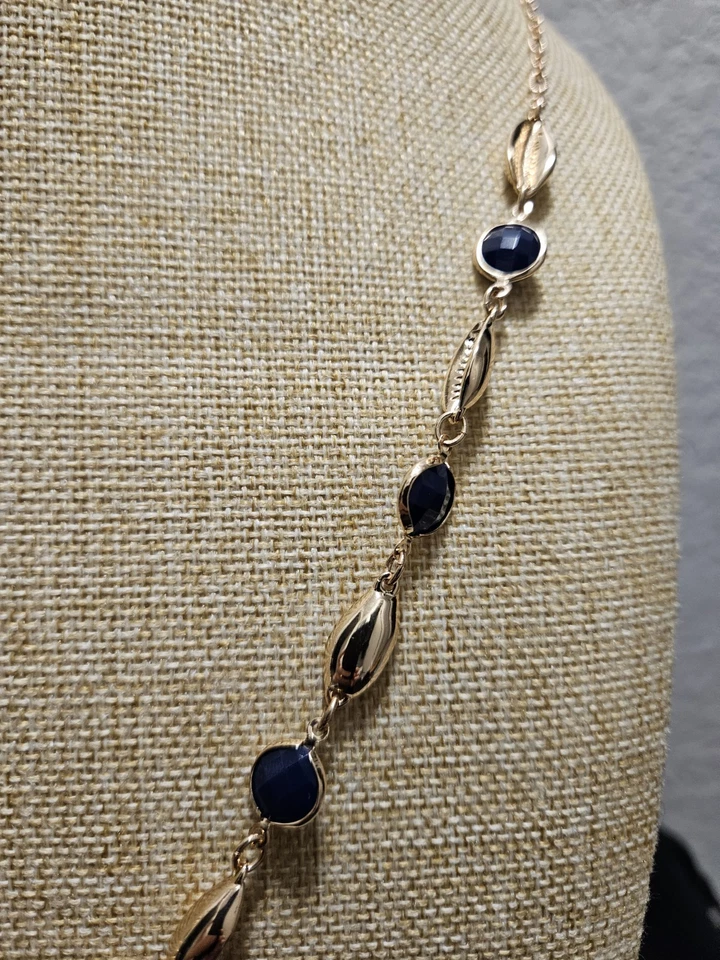 Collar Lilly Pulitzer Largo Dorado y Azul Concha de Mar Borla Nuevo con Etiquetas $98 Foto 3 de 4