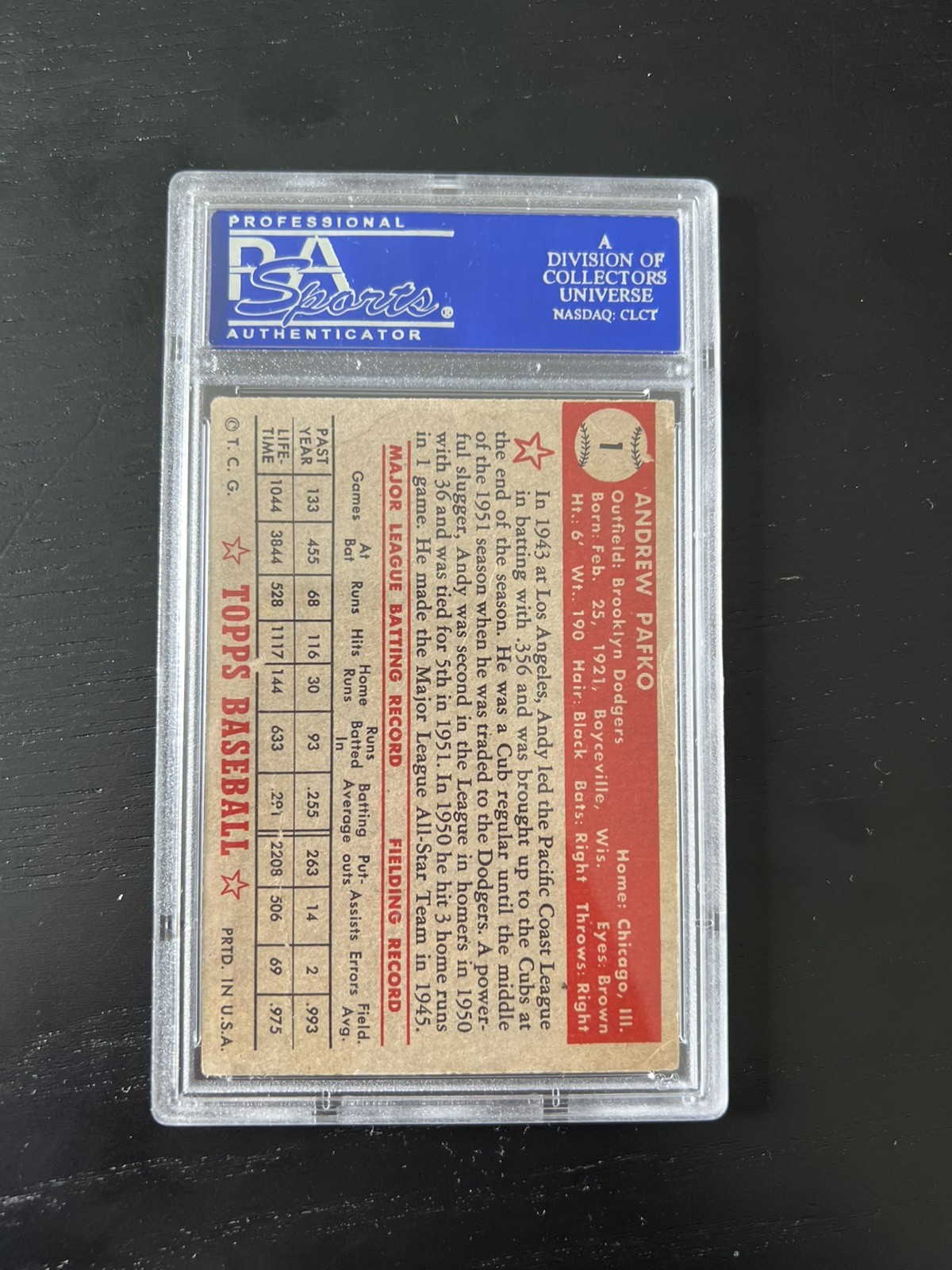 1952 Topps Andy Pafko PSA 2  view 2