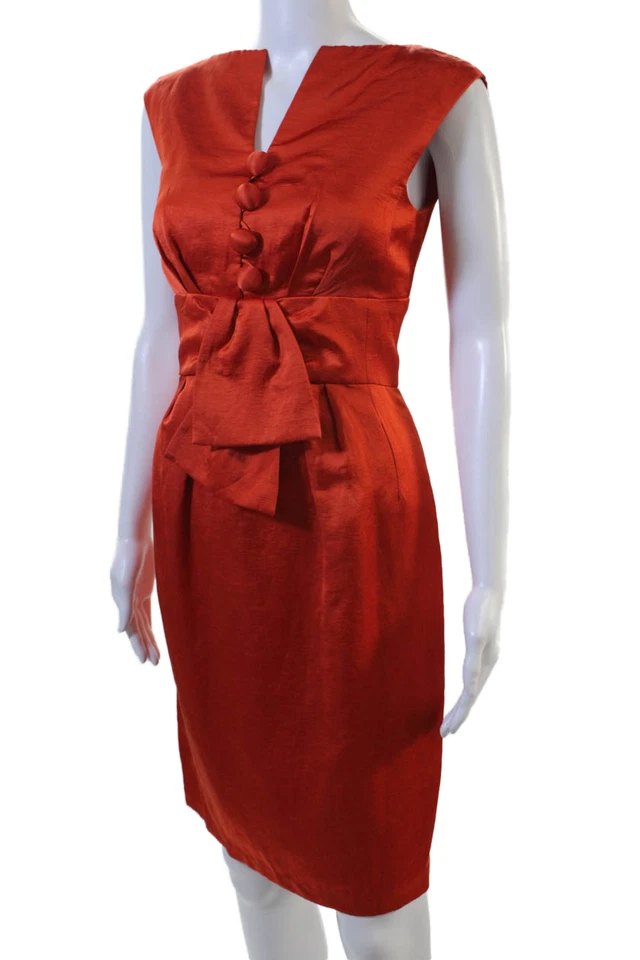 Vestido vaquero Nanette Lepore para mujer naranja cuello en V hasta la rodilla sin mangas talla 6 Foto 2 de 4