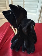 Vintage Ladies Velvet Black Long Gloves With Rhinestone Stretch Beautiful