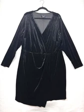 City Chic Dress Womens Size 20 Plus Black Velvet Faux Wrap Knee Length Evening