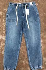 Judy Blue Women’s Medium Wash Elastic Drawstring Jogger Denim Jeans Sz 9/29