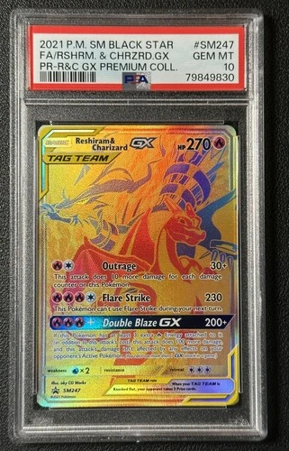 RESHIRAM CHARIZARD GX PSA 10 2021 POKEMON SM BLACK STAR SM247 FA PREMIUM COLL 30