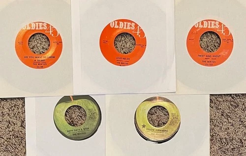 THE BEATLES - 5 HARD TO FIND REISSUE 45rpm RECORDS - OLDIES 45, APPLE, EX COND!
