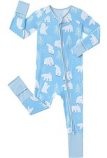 Baby Viscose Bamboo Pajamas Foldable Feet/Hands Polar Bear Blue 6-12M NWT