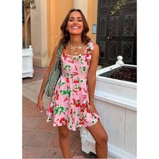 NWT!! ZARA Pink Cherries Veggie Print Mini Dress Cherry Vacation Medium