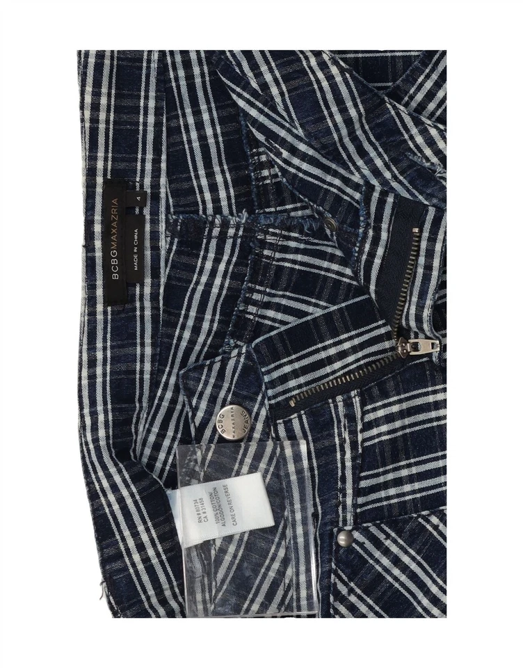 Pantalones Cortos Informales BCBGMAXAZRIA Mujer EE. UU. 4 Pequeños W30 Azul Marino Cuadros Algodón DS85 Foto 3 de 3
