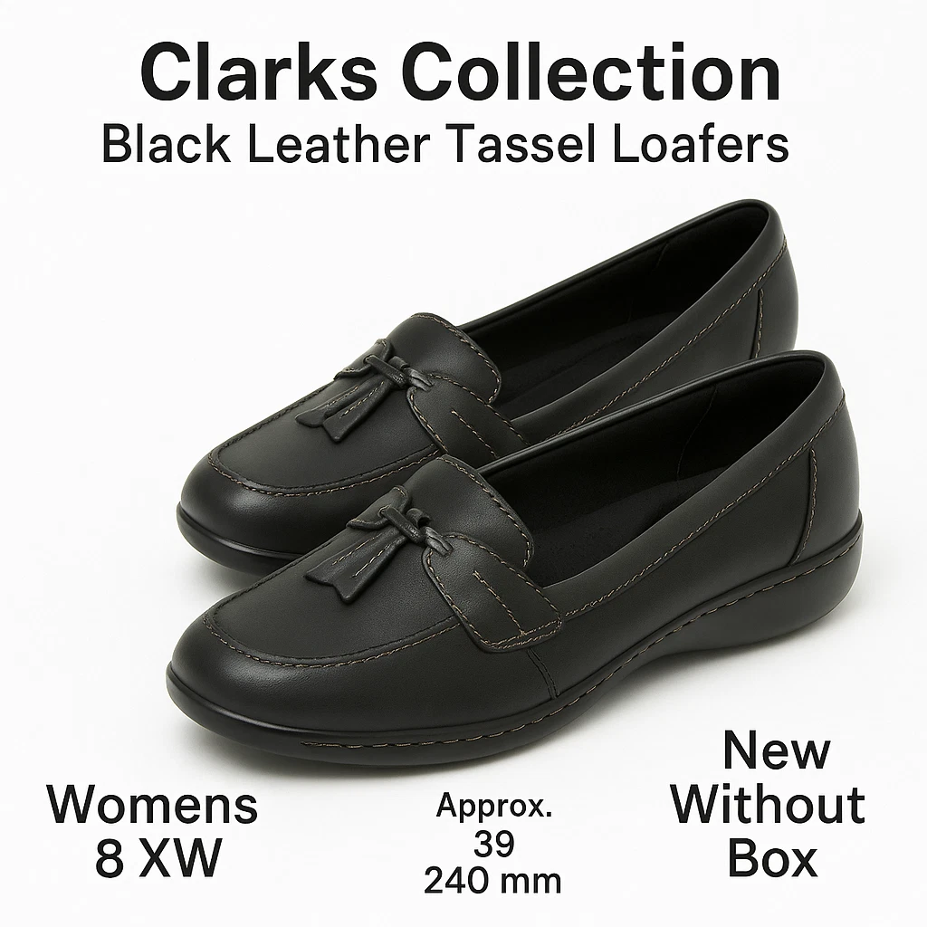 NUOVI mocassini Clarks Collection neri in pelle nappa donna 8 XW eleganti comodi