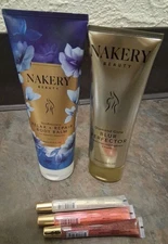 Nakery NEW 5 Piece Kit Diamond Glow Blur Perfector + R&R Body Balm + 3 Lip Gloss