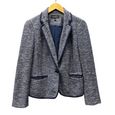 Talbots Coastal Blazer Jacket Blue Cotton Blend Tweed Pockets Womens 6 Classic