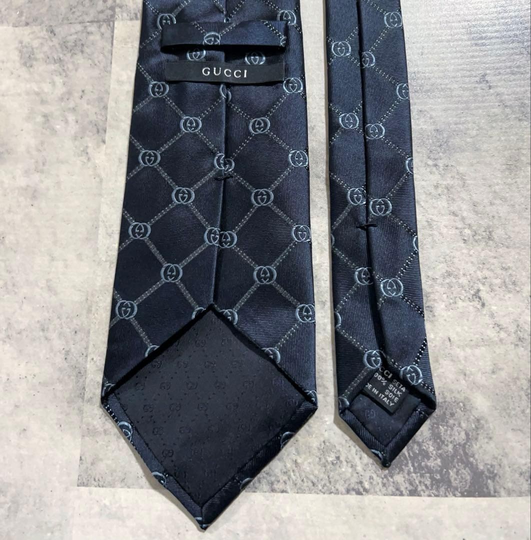 Gucci Navy Interlocking Pattern Jacquard Silk Tie… - image 5