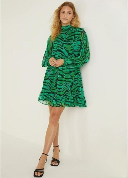 Women Be Beau Dress Green Chiffon 40