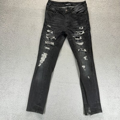 Rue21 Supreme Flex Distressed Black Mens 28x30 Dark Wash Streetwear Denim Jeans