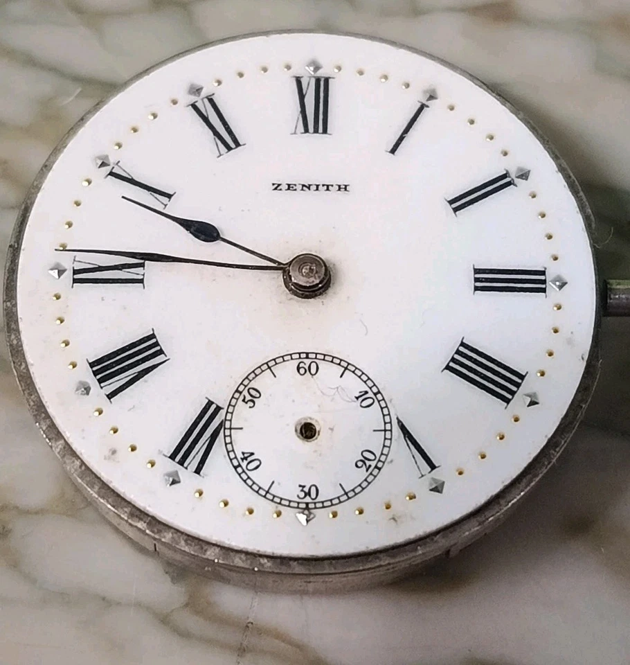 Reloj Bolsillo Movimiento Zenith Román Número Esmalte Esfera Balance OK Foto 2 de 4