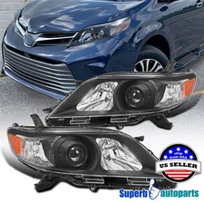 Fits 2011-2020 Toyota Sienna Black Projector Headlights lamps Pair Left+Right