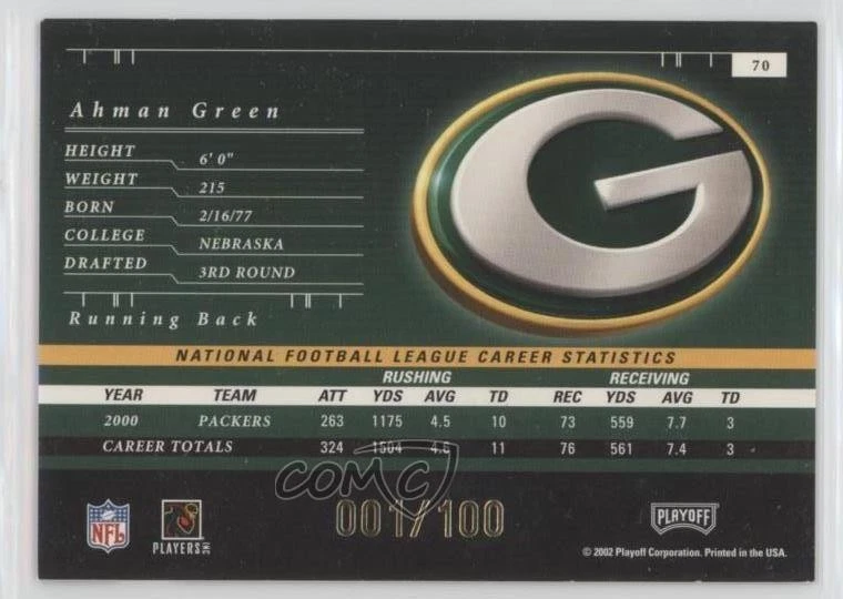 2001 Playoff Preferred National Treasures Gold /100 Ahman Green #70 - Image 2 of 2