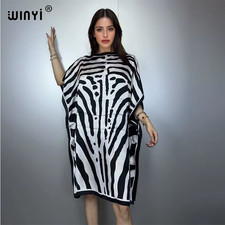 African Dress Printed Loose Femme Robe Muslim Beach Cover up Silk Feel Holiday E