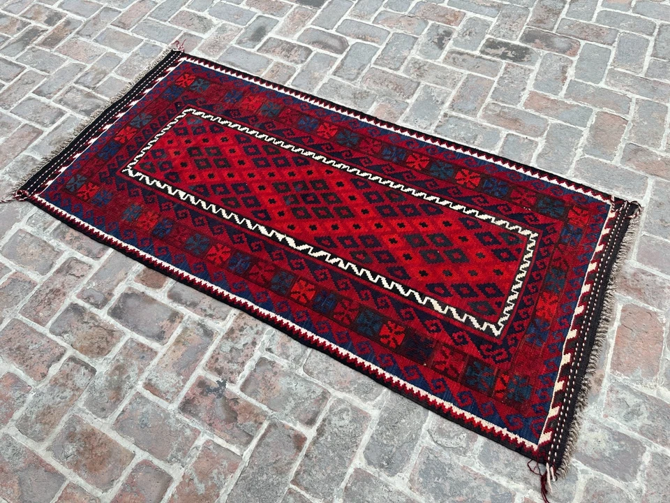 3x7 ft Afghan Vintage Ghalmori Runner Kilim Handwoven Red Hallway Oriental Rug - Image 2 of 4
