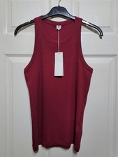 Arket Rib Racer Tank Top Women's Size L UK 16 Organic Cotton Stretch Dark Red