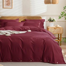 Washed Cotton Duvet Cover Set Bright White Soft Breathable Bedding with Button