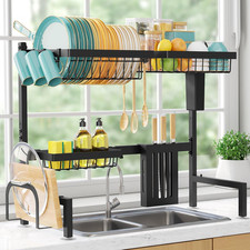 Over the Sink Dish Drying Rack - Adjustable 2 Tier Large Capacity Stainless Stee