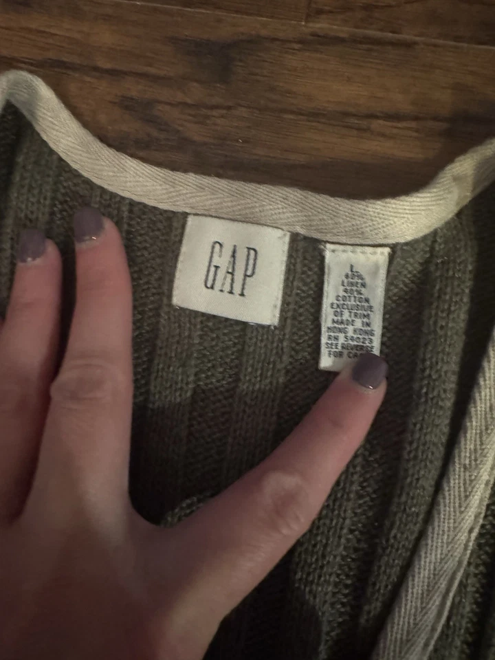 GAP Sweater Vest Women's Button Front V-Neck Green Ribbed Knit Sz:L - Image 2 of 4