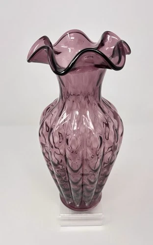Fenton Art Glass 1993 11" Ruffled Top Vase In Plum Purple Amethyst Easter Spring