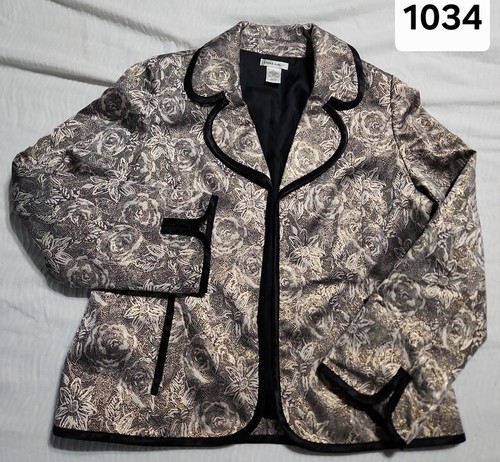Laura Ashley, Laura Ashley Vintage Floral Tapestry Blazer Jacket Gold Black Metallic L Large