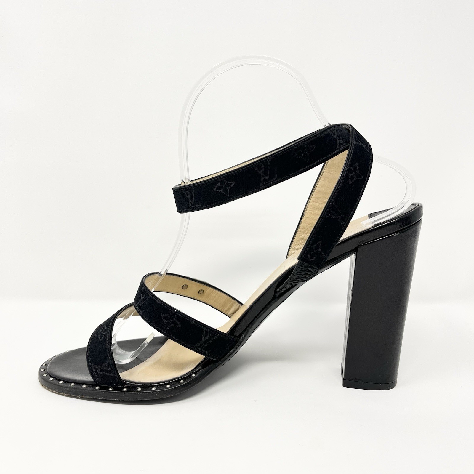 Louis Vuitton Mini Lin Logo Monogram Black Sandals High Heels Shoes Womens 40 10 thumbnail 6