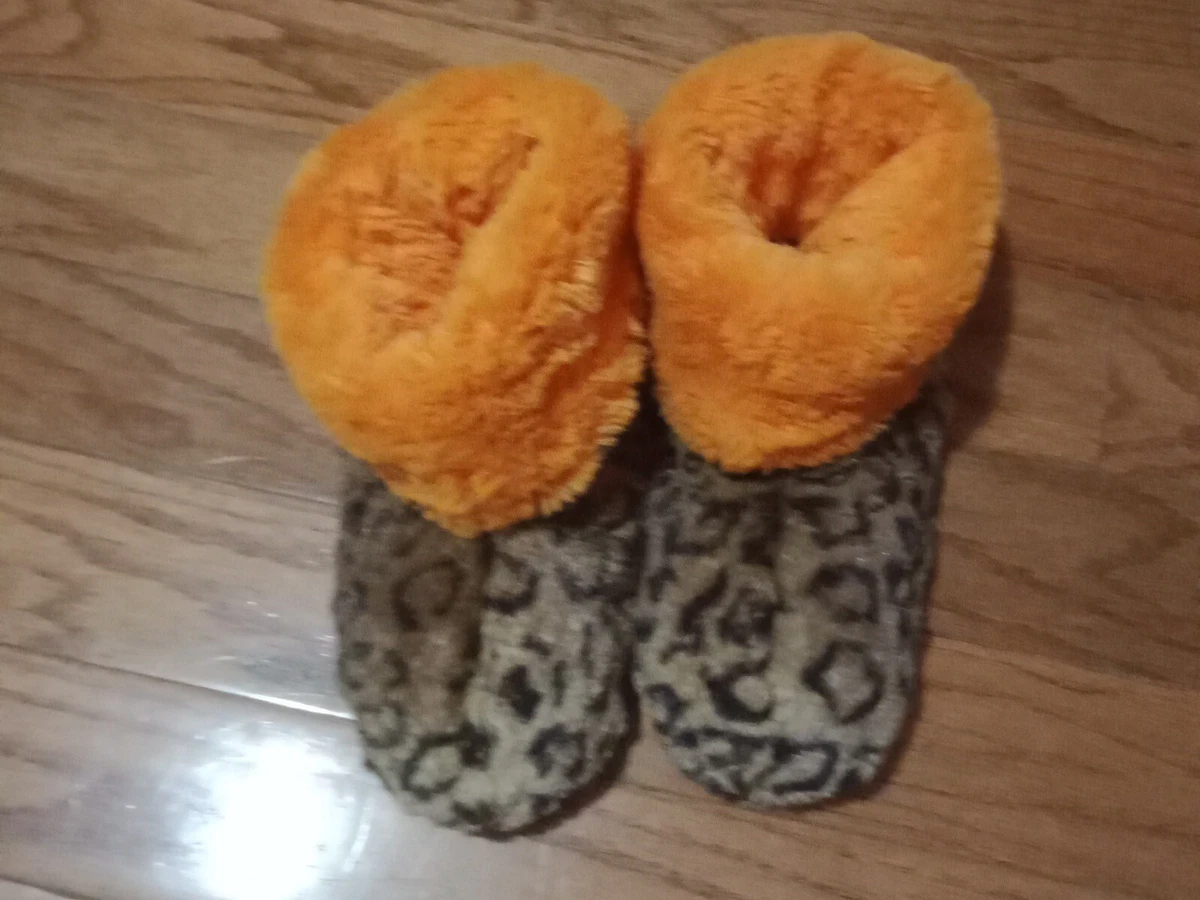 Dearfoam Slippers Booties Leopard Print Orange Lining Sz 9 10 eBay