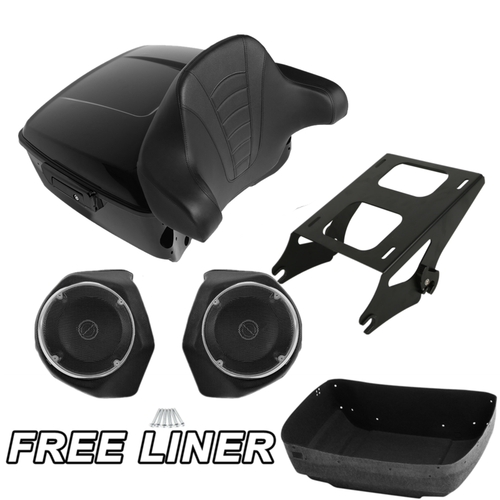 Black King Pack Trunk Rack Backrest Speakers For Harley Touring Road
