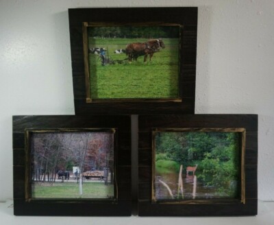Lot of 3 8x11 Dark Espresso Brown Wooden Boards Picture Photo Frames w Pics