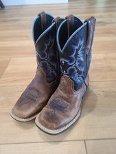 ARIAT Blue Kids Boots Youth 10 Western Square Toe Brown Leather - Free shipping