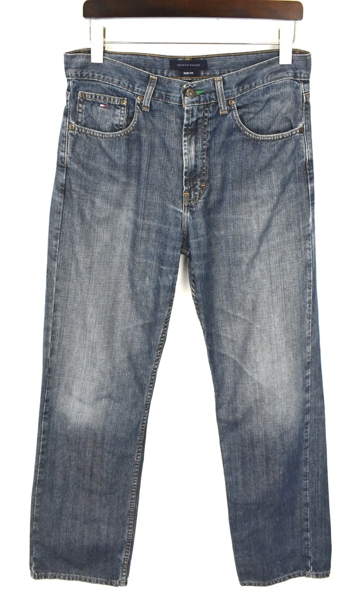TOMMY HILFIGER Easy Fit Jeans Mens W31 L32 Straight Zip Fly Faded Whiskers Logo